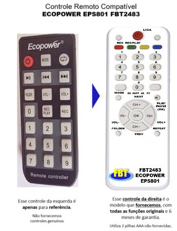 Controle Compatível Com ECOPOWER EP S700 801 FBT2483