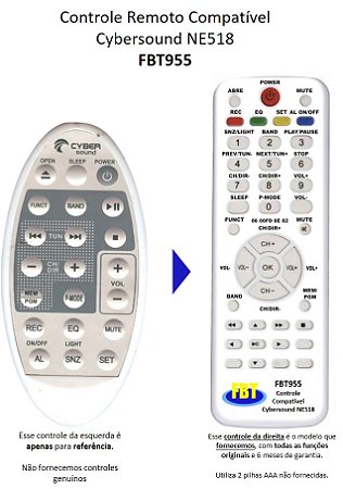 Controle Remoto Compatível com CyberSound Oval NE 518 FBT955