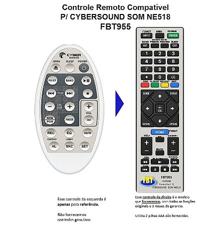 Controle Remoto Compatível com CyberSound Oval NE 518 FBT955