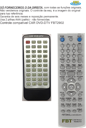 Controle Compatível Com CAR DVD-DTV FBT2902