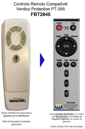 Controle Compatível com Ventilador Protection PT-355 FBT2645