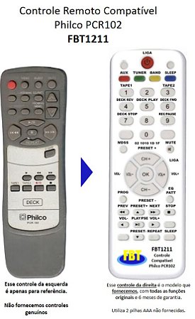 Controle Remoto Compatível Som Philco Pcr-102 FBT1211