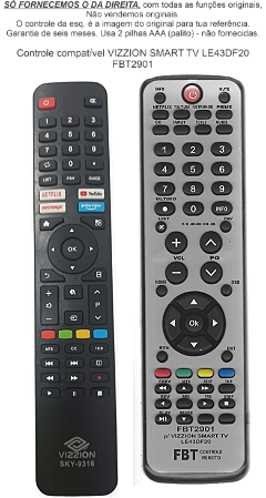 Controle Compatível Com SMART TV VIZZION  FBT2901