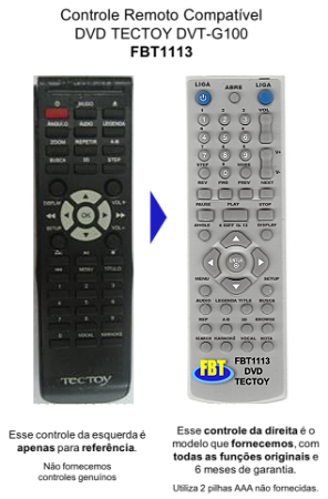 Controle Remoto Compatível Com DVD TECTOY DVT-G100 FBT1113