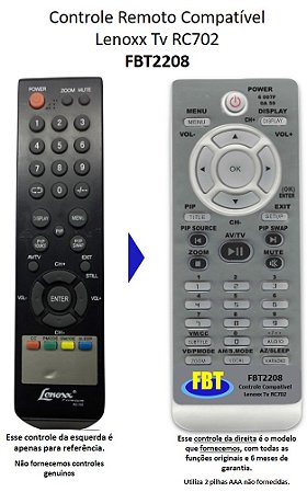 Controle Remoto Compatível TV Lenoxx TV-7019 RC-702 FBT2208