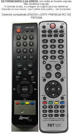 Controle Remoto Compatível TV Lenoxx TV-7019 RC-702 FBT2208