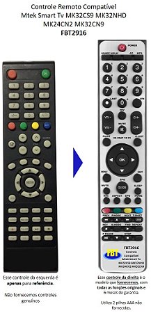 Controle Compatível TV LED MTEK MK32CS9 MK32CS1NB FBT2916