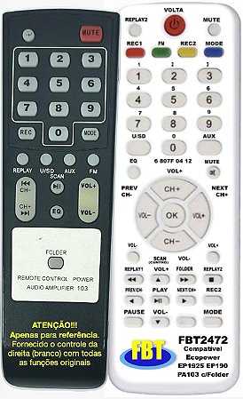 Controle Remoto Compatível para  Ecopower EP190 PA103 EP-S702 EP1925 FBT2472