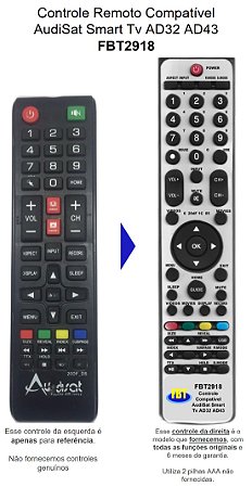 Controle Remoto Compatível Com SMART TV AUDISAT FBT2918