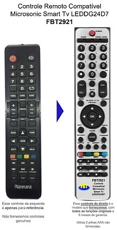 Controle Compatível Com SMART MICROSONIC LEDG24D7 TV LED24 FBT2921