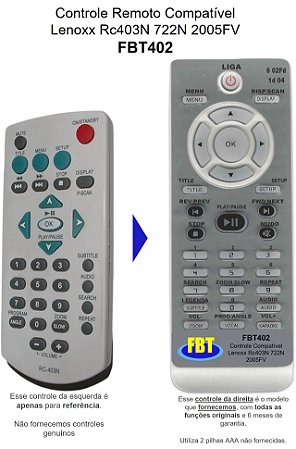 Controle Remoto Compativel Dvd Lenoxx Dv 435 Fbt 402