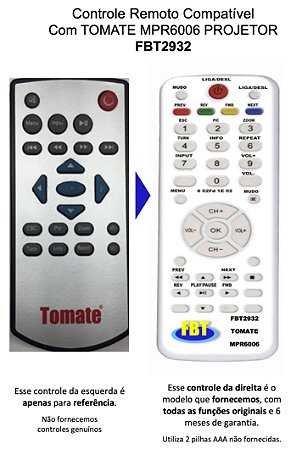 Controle Compatível Com PROJETOR TOMATE MPR6006 FBT2932
