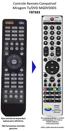 Controle Remoto Compatível Com DVD MIRAGE MGDVD001 5192 FBT683