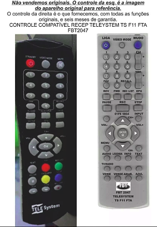 Controle Compatível Recep Telesystem Ts F11 Fta FBT2047