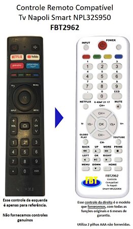 Controle Compatível Com SMART TV NAPOLI NPL32S950 FBT2962