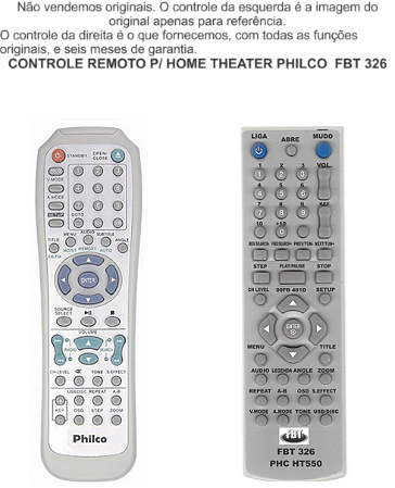 Controle Compatível Com HOME PHILCO PHT660N/2 PHT550 / PHT551 / PHT660N / PHT670 / PHT777 PHT680 FBT326