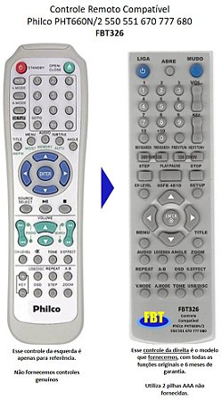 Controle Compatível Com HOME PHILCO PHT660N/2 PHT550 / PHT551 / PHT660N / PHT670 / PHT777 PHT680 FBT326