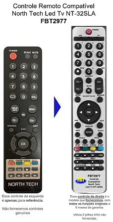 Controle Remoto Compatível LED TV North Tech NT-32DLA FBT2977