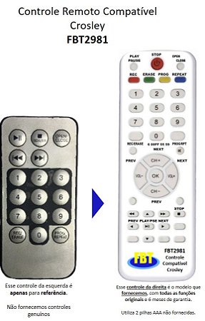 Controle Remoto Compatível Com CROSLEY AUTORAMA FBT2981