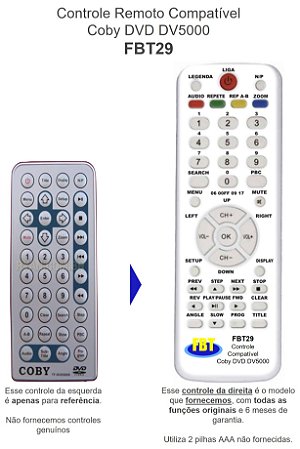Controle Compatível Com COBY DVD500 TF DVD7377 FBT29