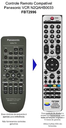 Controle Remoto Compatível Com PANASONIC VCR/TV FBT2996