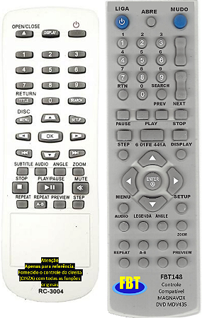 Controle Remoto Compatível P/ Magnavox DVD FBT148