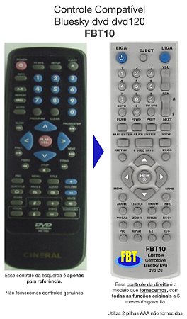 Controle Remoto Compatível P/ Bluesky dvd dvd120 FBT10