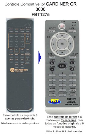 Controle Compatível P/ GARDINER GR 3000 FBT1275