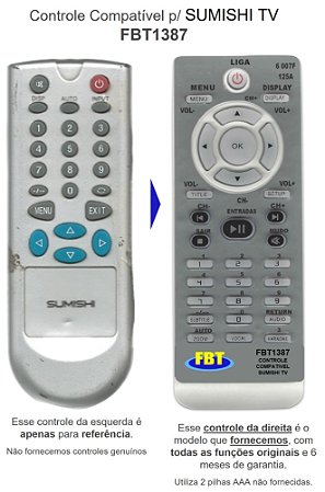 Controle Compatível P/ SUMISHI TV FBT1387