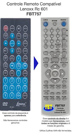 Controle Remoto Compatível Lenoxx Rc 601 FBT757