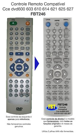 Controle Remoto Compatível Cce dvd600 FBT246