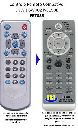 Controle Remoto Compatível DSW Tv Digital 001 FBT885