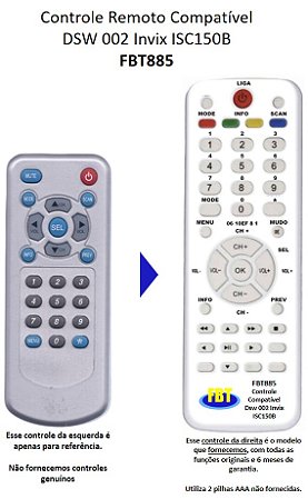Controle Remoto Compatível DSW Tv Digital 001 FBT885