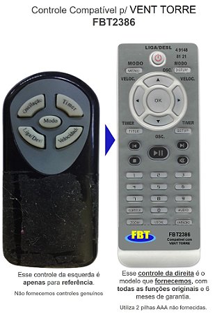 Controle Compatível P/ VENTTORRE FBT2386