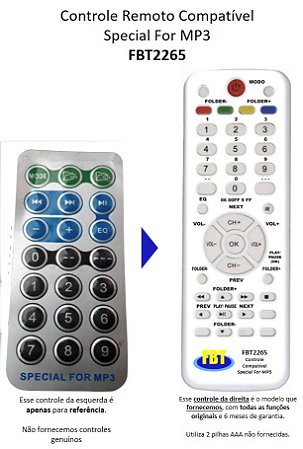 Controle Compatível P/ SPECIAL FOR MP3 FBT2265