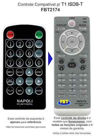 Controle Compatível P/ T1 ISDB-T FBT2174