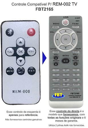 Controle Compatível P/ REM-002 TV FBT2165