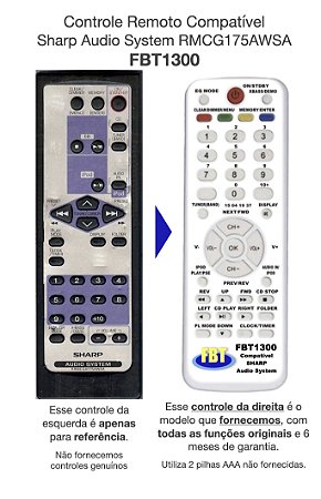Controle Remoto Compatível Sharp Audio System RMCG175AWSA FBT1300