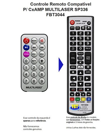 Controle Remoto Compatível Multilaser Torre Sp336 FBT3044