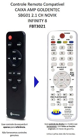 Controle Remoto Compatível GOLDENTEC SBG01 FBT3021