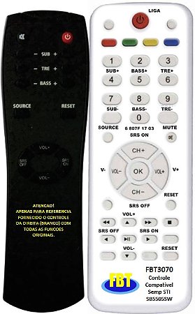Controle Remoto Compatível p/ STI SRNDSOUND SB5505SW FBT3070