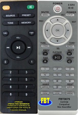 Controle Remoto Compatível p/ Mox SoudBar FBT3075