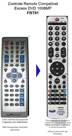 Controle Remoto Compatível p/ Excess EDVD 1008MP FBT91