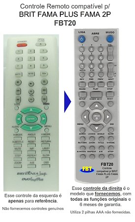 Controle Remoto Compatível p/ Britania Fama Plus Fama 2P FBT20