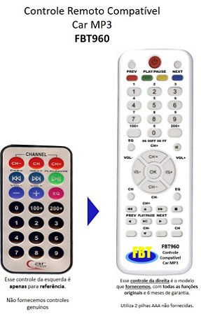 Controle Remoto Compatível Car Mp3 Fiat Punto FBT960