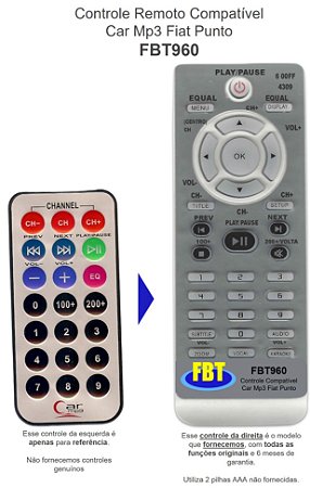 Controle Remoto Compatível Car Mp3 Fiat Punto FBT960