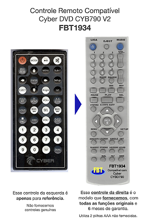 Controle Remoto Compatível Cyber DVD CYB790 V2 FBT1934