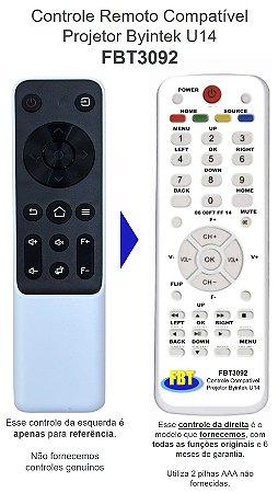 Controle Remoto Compatível Projetor Byintek U14 FBT3092