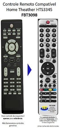 Controle Remoto Compatível Philips Home HTS3345 FBT3098