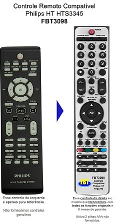 Controle Remoto Compatível Philips Home HTS3345 FBT3098